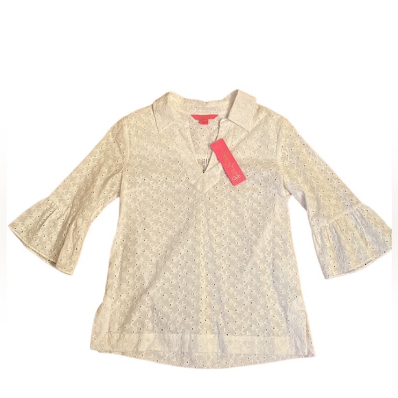 🆕 Lilly Pulitzer Ginger Top Resort White Fishy Eyelet Women’s Size XS - Picture 2 of 15